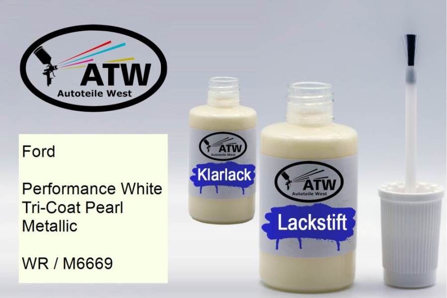 Ford, Performance White Tricoat Pearl Metallic, WR / M6669: 20ml Lackstift + 20ml Klarlack - Set, von ATW Autoteile West.